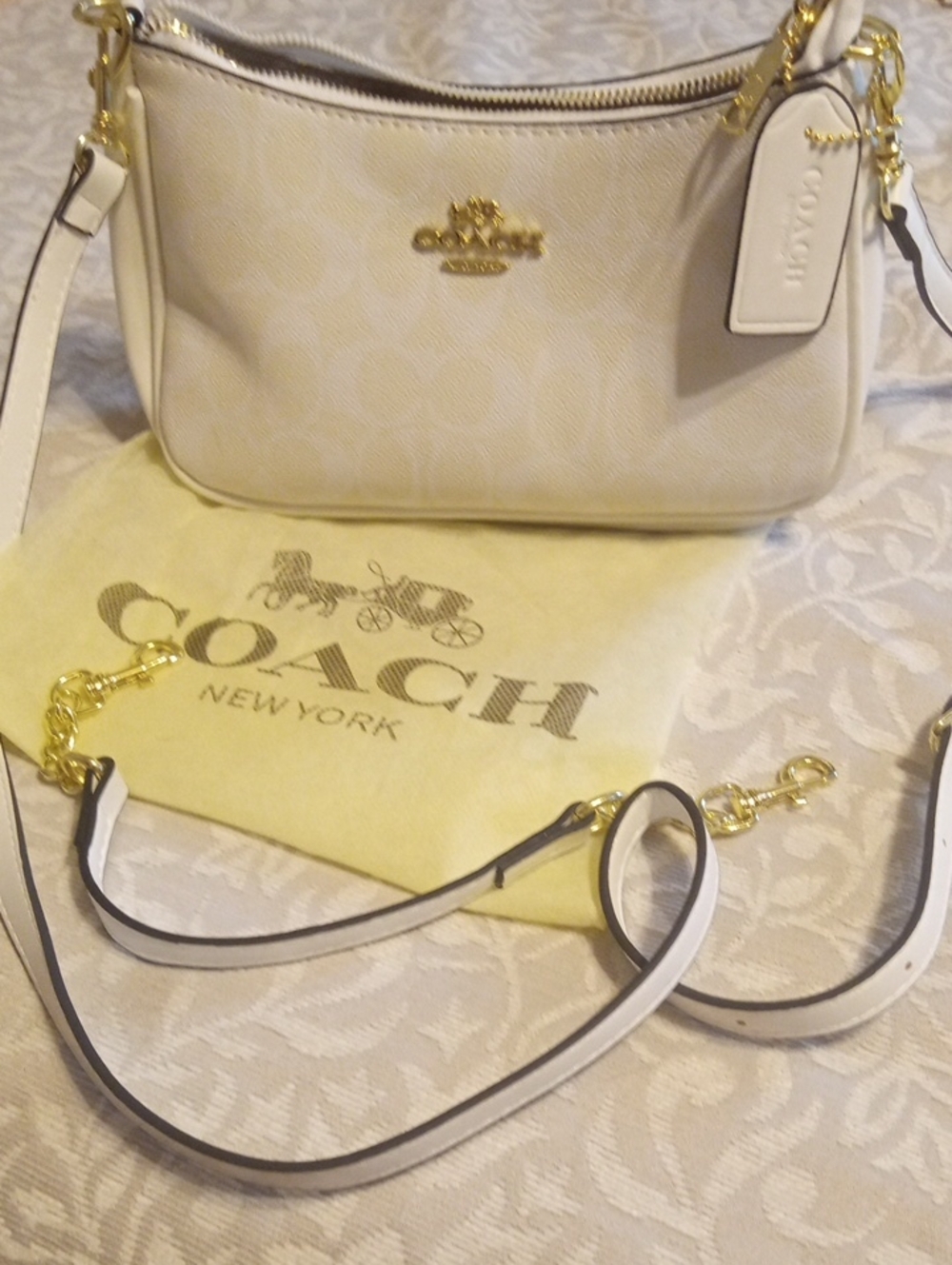 Coach Cream Pebbled Leather Crossbody with Gold Hardware